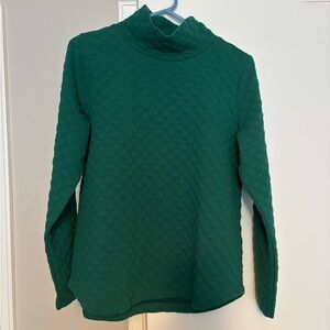 J. Crew green quilted mock neck pullover top sweatshirt xs